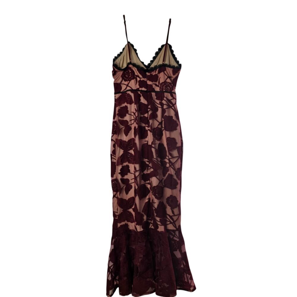 Lulus Alluring Dream Burgundy Floral Trumpet Midi Dress Trendy Quiet luxury - Picture 5 of 10